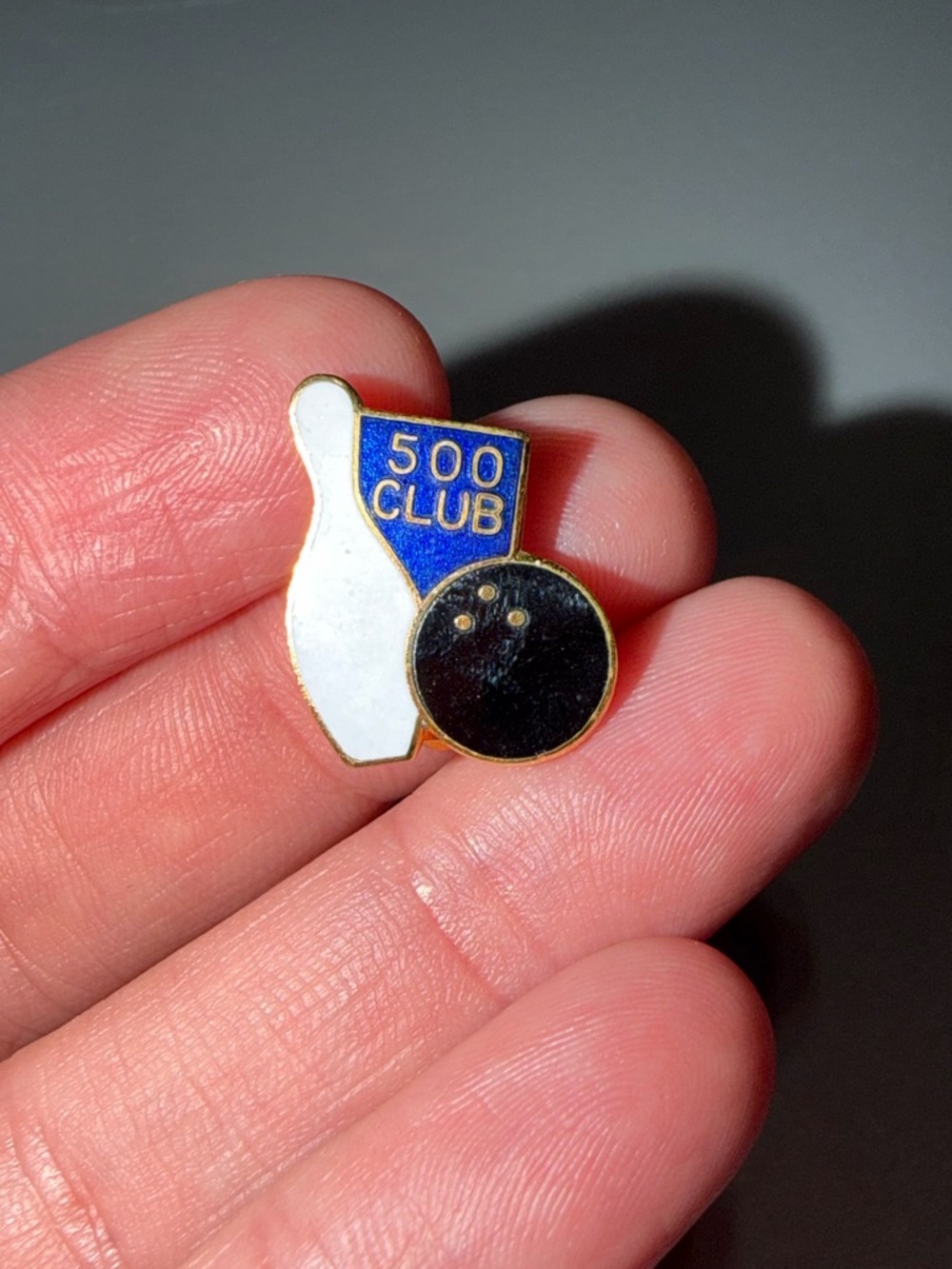 500 Club Bowling Pin & Ball Enamel Pin - White, Blue,‎ Black